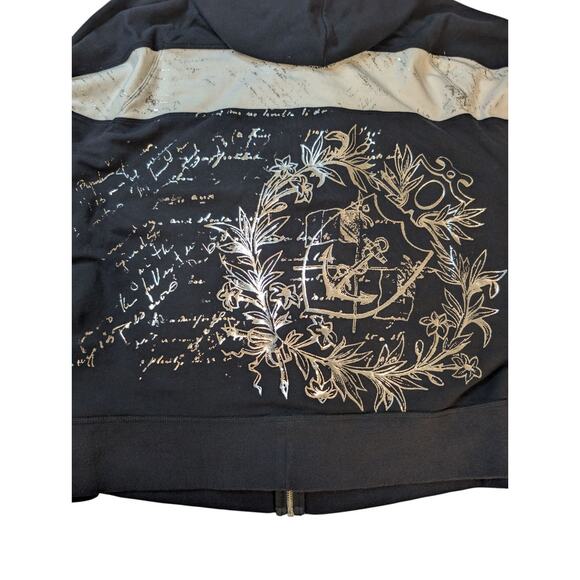 Women's V Sport by Venezia Hoodie Jacket Black White Gold Trim Nautical Sz 28/26 - Picture 3 of 7